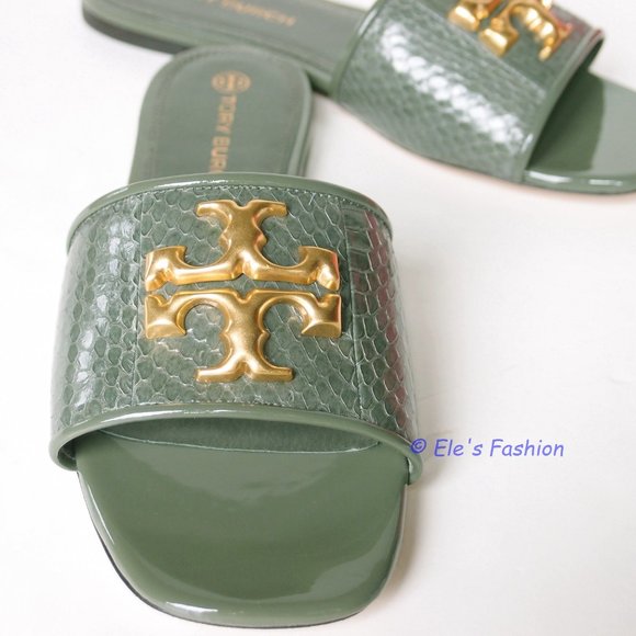 NIB Tory Burch Eleanor Snake Pattern Leather Slide Palm Leaf US 7 AUTHENTIC - Picture 12 of 16